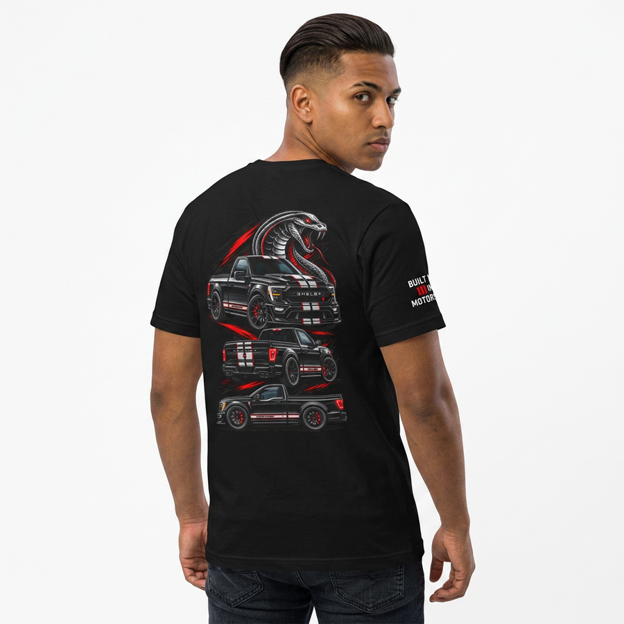 Shelby Cobra Stacked Mustang Tee — Snake & Muscle Car Graphic T-Shirt