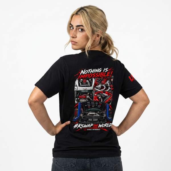 Nothing Is Impossible Graphic Tee — Car Engine Motorsports Back Print