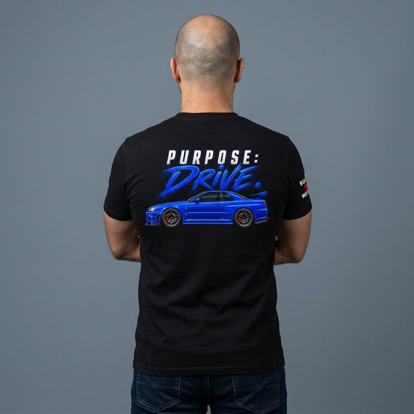 Purpose: Drive Tee — Blue Performance Car Graphic T-Shirt